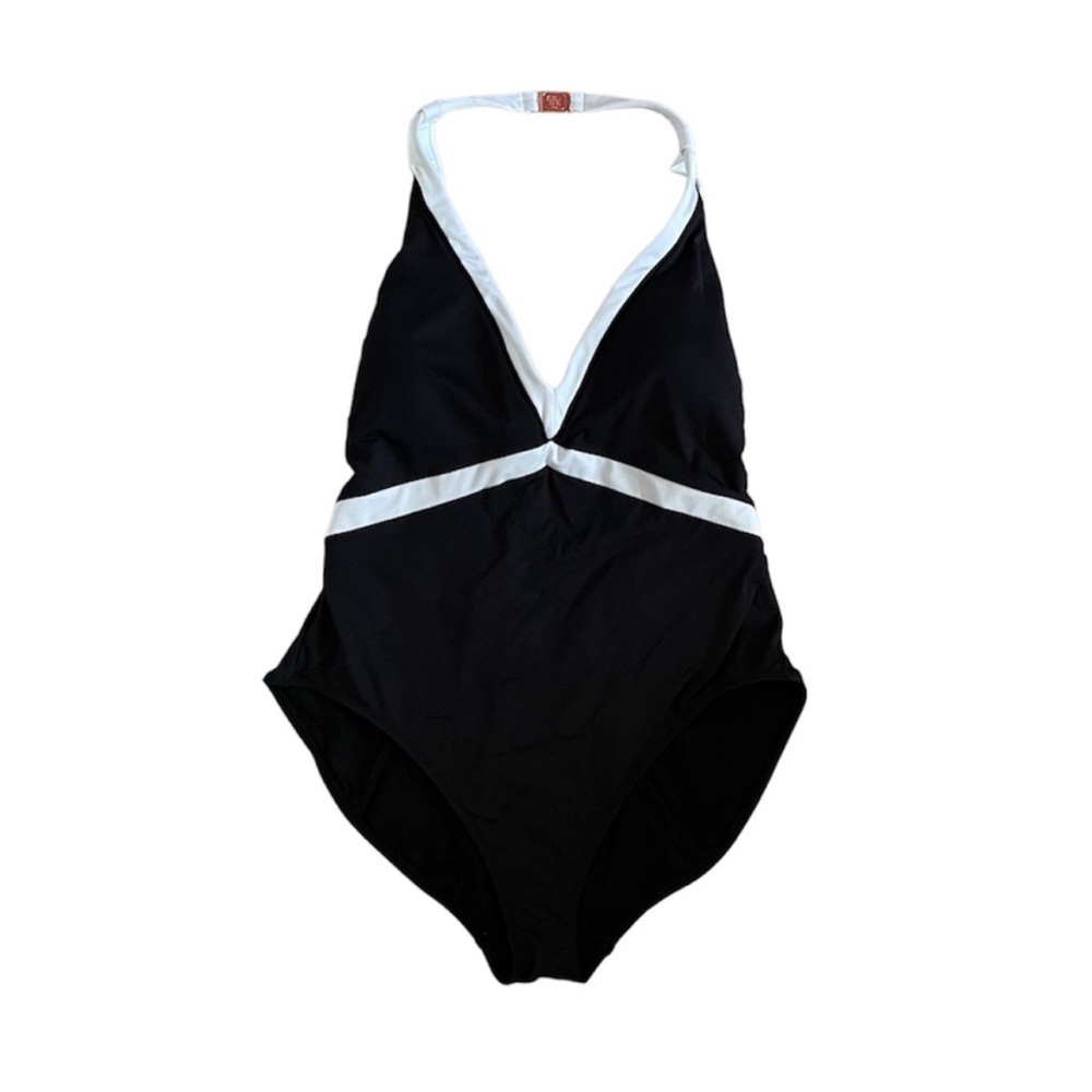 Black and White Halter One-Piece Swimsuit